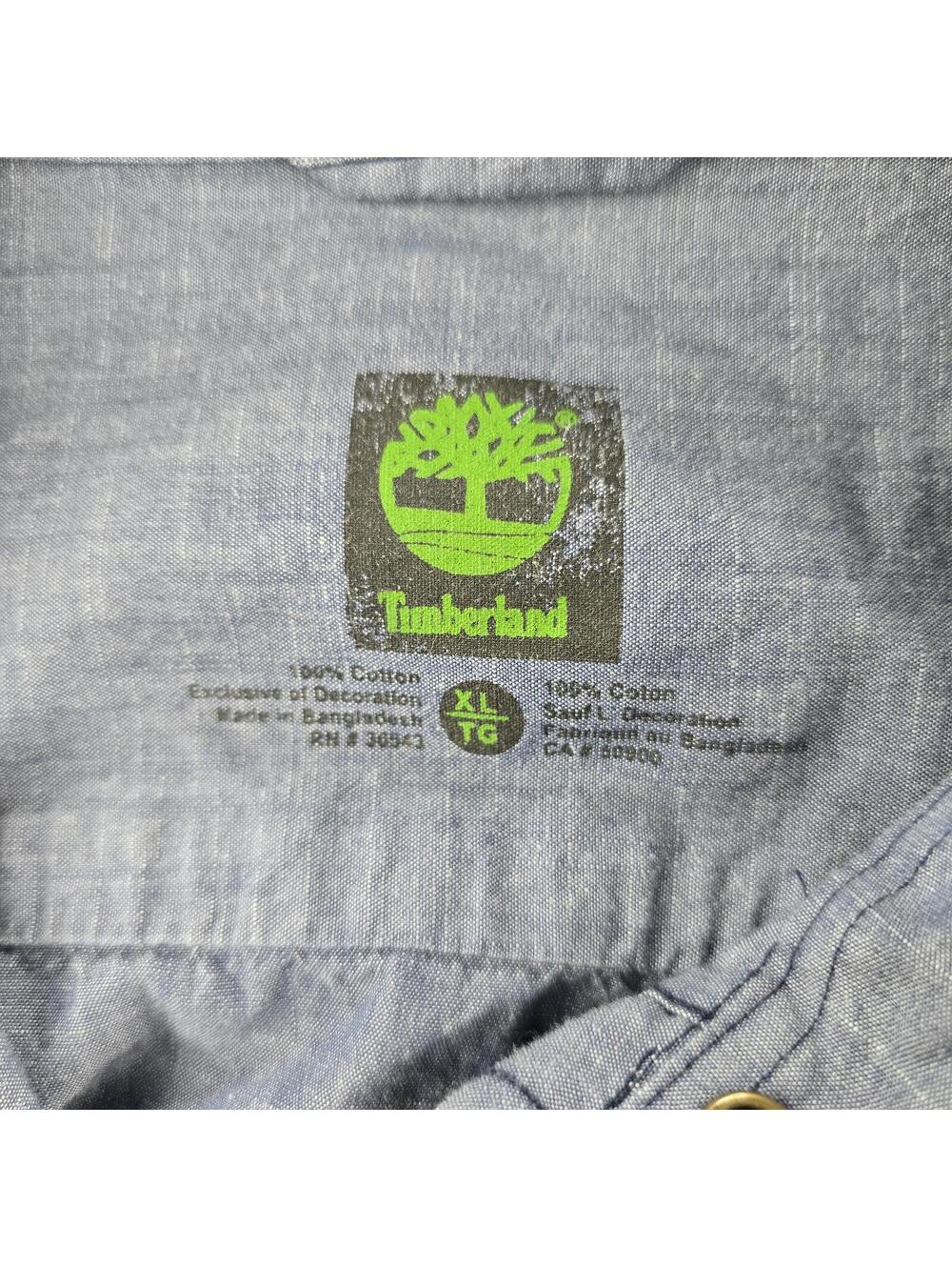 Timberland Chambray Button Up Shirt Blue Long Sleeve Dual Pocket Men’s XL - Picture 3 of 7